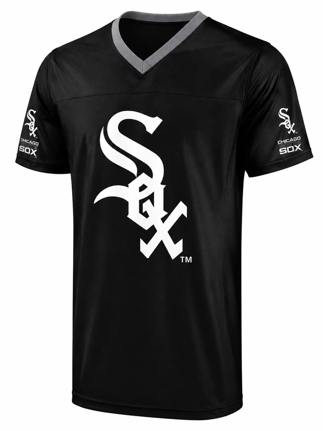 FOCO MLB Men's Officially Licensed Primary Logo Wordmark Ballpark Team Color Baseball Performance V-Neck Top