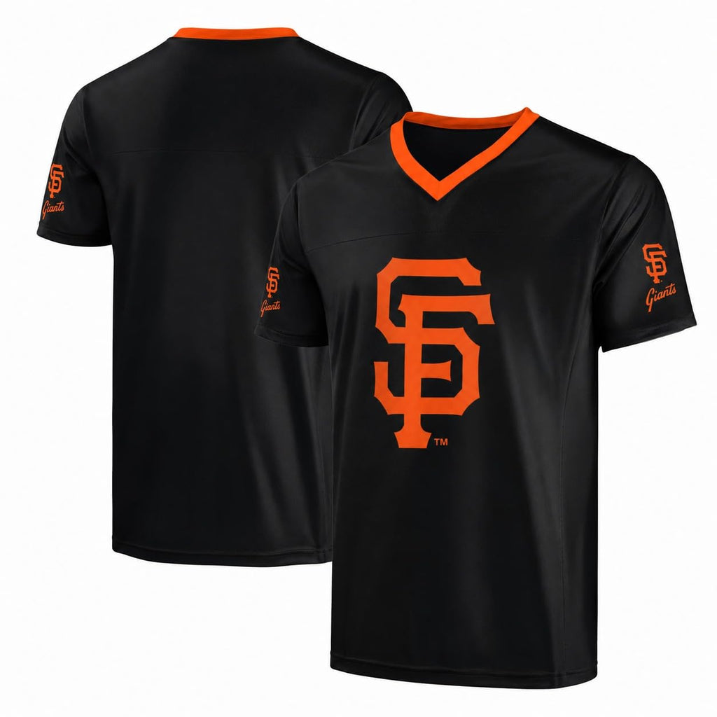FOCO MLB Men's Officially Licensed Primary Logo Wordmark Ballpark Team Color Baseball Performance V-Neck Top