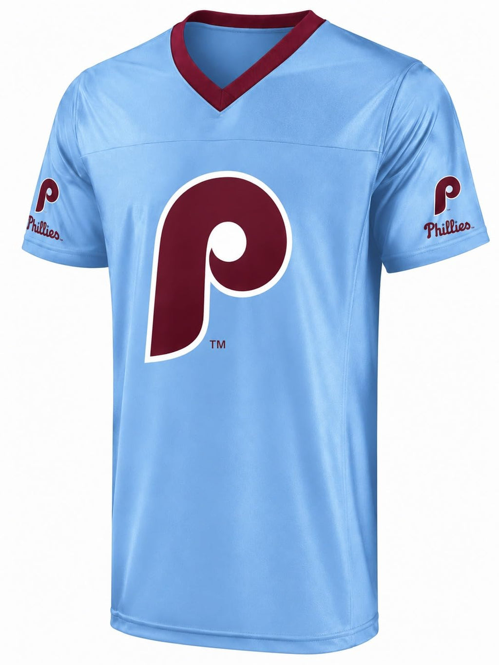 FOCO MLB Men's Officially Licensed Primary Logo Wordmark Ballpark Team Color Baseball Performance V-Neck Top