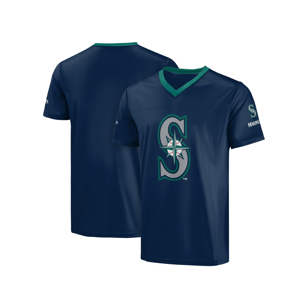 FOCO MLB Men's Officially Licensed Primary Logo Wordmark Ballpark Team Color Baseball Performance V-Neck Top