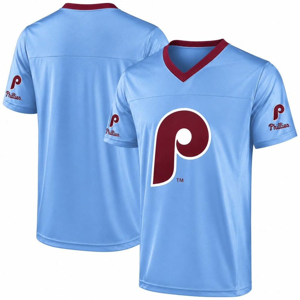 FOCO MLB Men's Officially Licensed Primary Logo Wordmark Ballpark Team Color Baseball Performance V-Neck Top