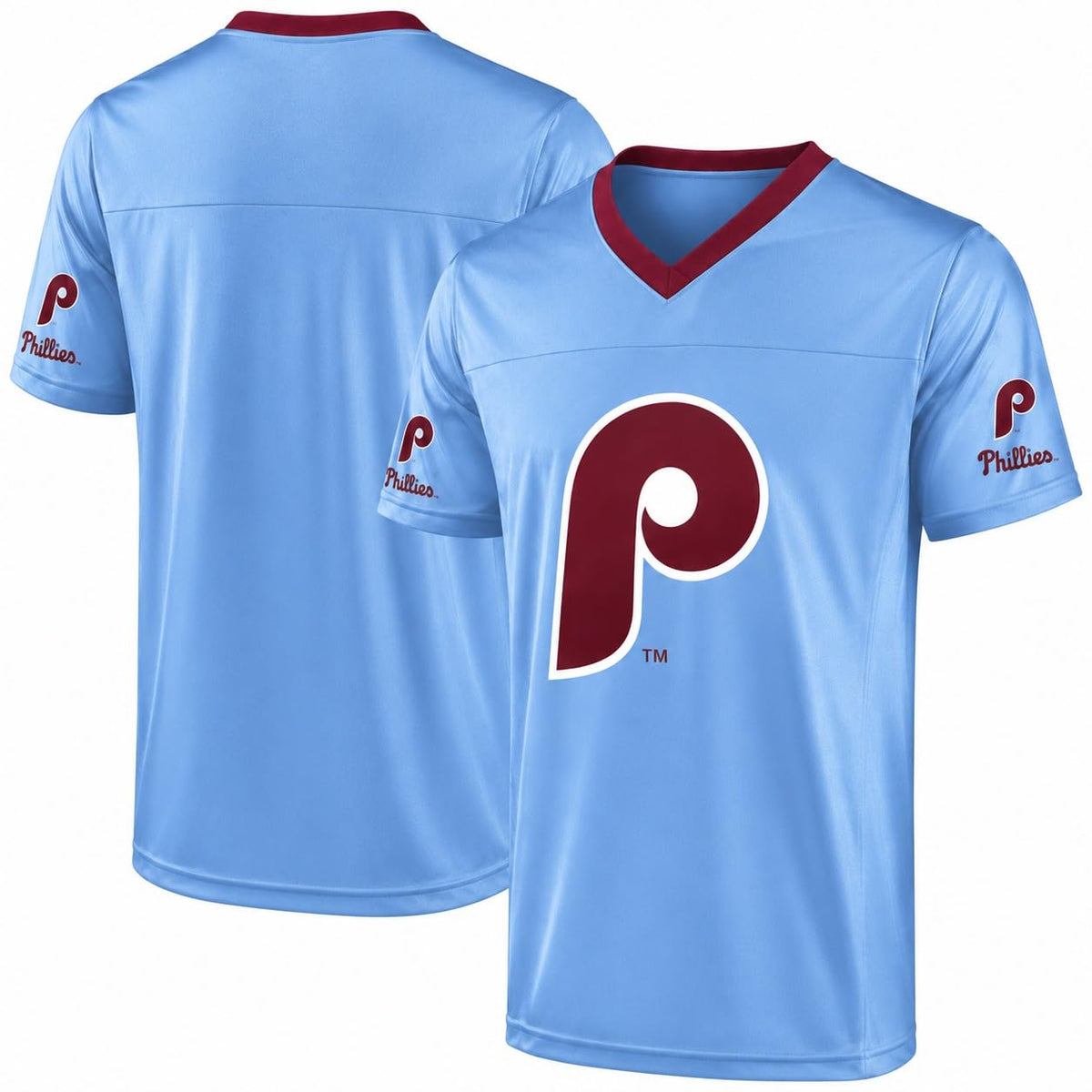 FOCO MLB Men's Officially Licensed Primary Logo Wordmark Ballpark Team Color Baseball Performance V-Neck Top