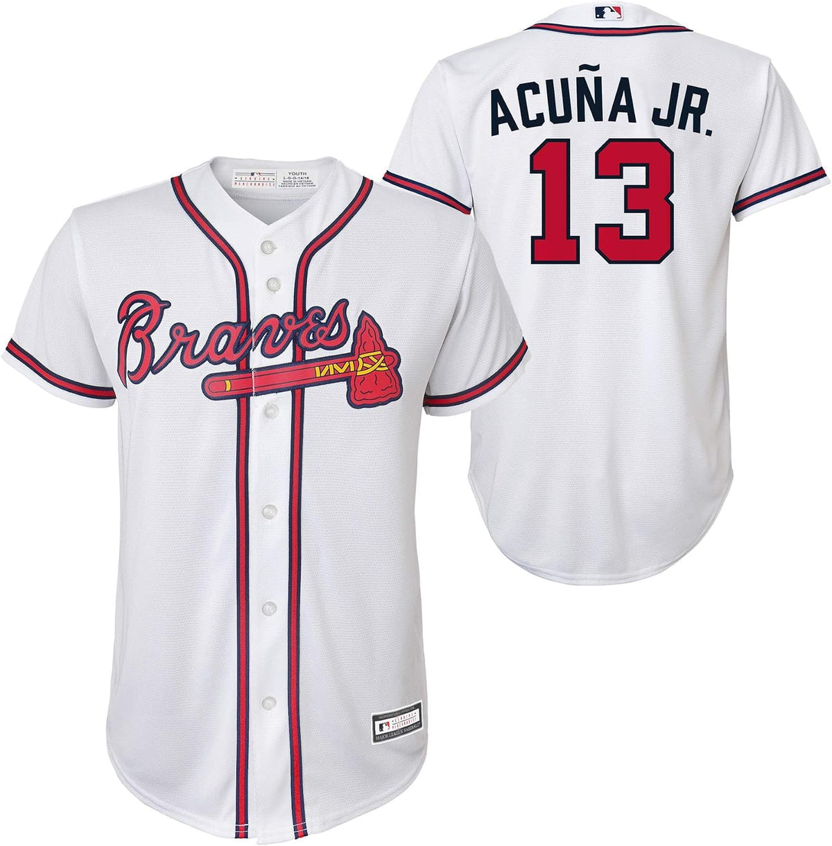 Ronald Acuna Jr. Atlanta Braves MLB Kids Youth 8-20 White Home Player Jersey