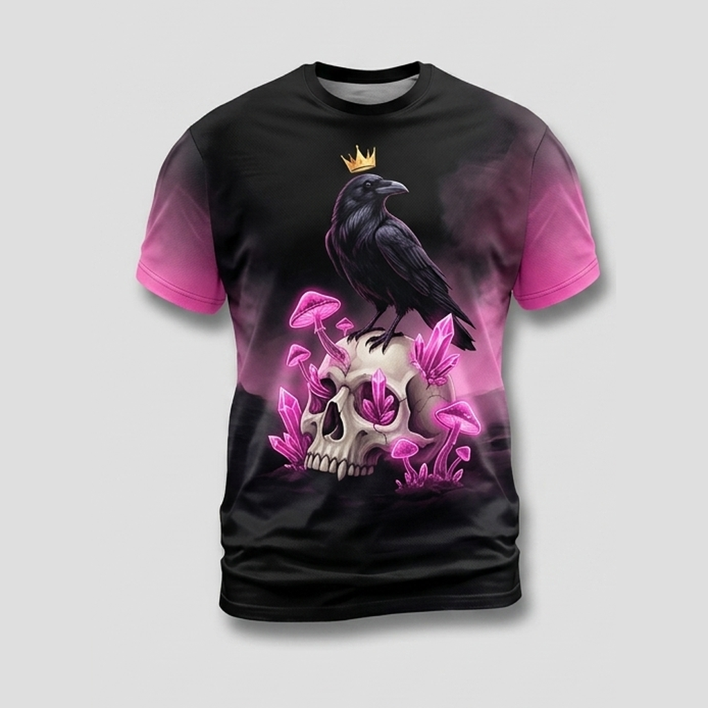 Crowned Gothic Raven Crystal Skull Aop Tshirt