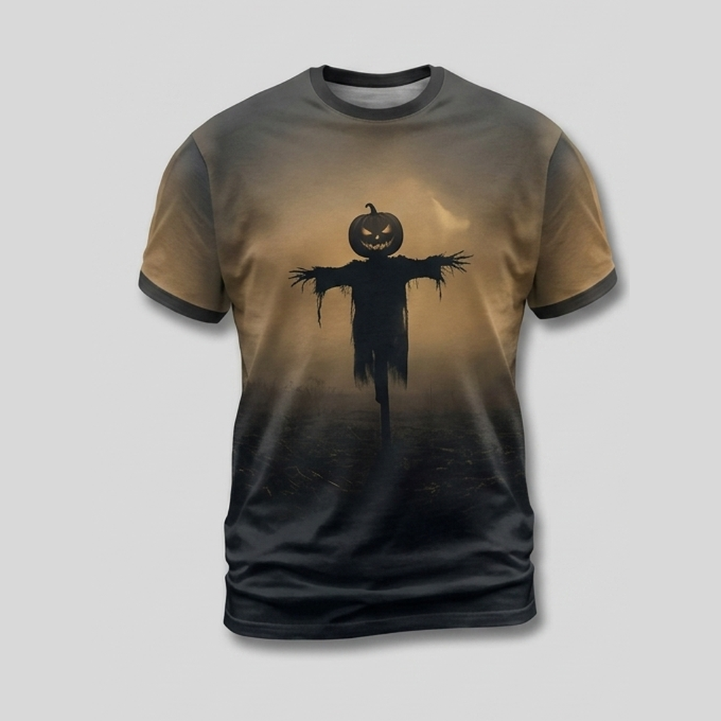 Pumpkin Scarecrow Barren Misty Field Aop Tshirt