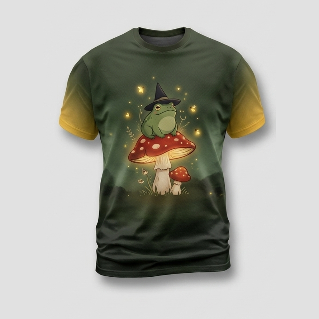 Witchy Toad Glowing Toadstool Fireflies Aop Tshirt