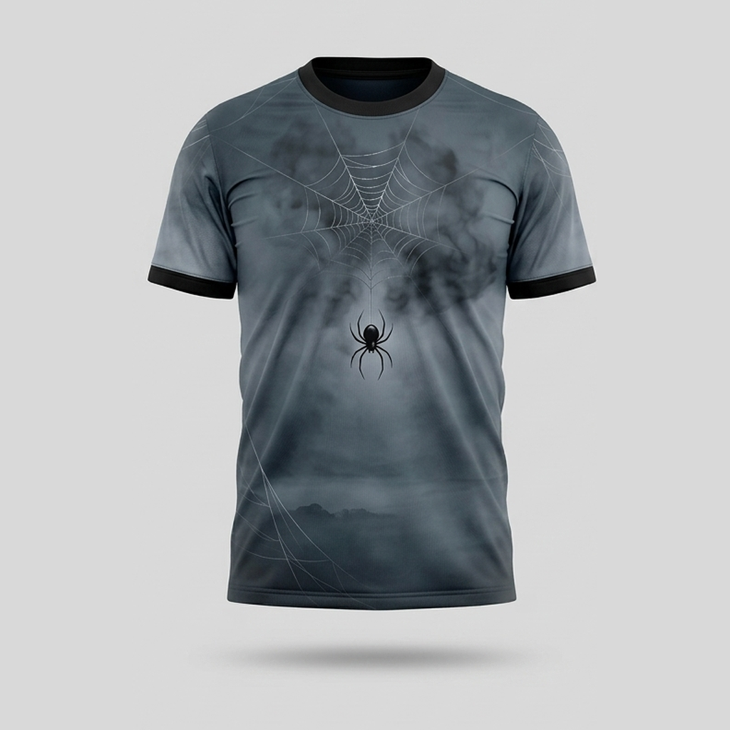 Minimalist Silver Cobweb Black Spider Aop Tshirt