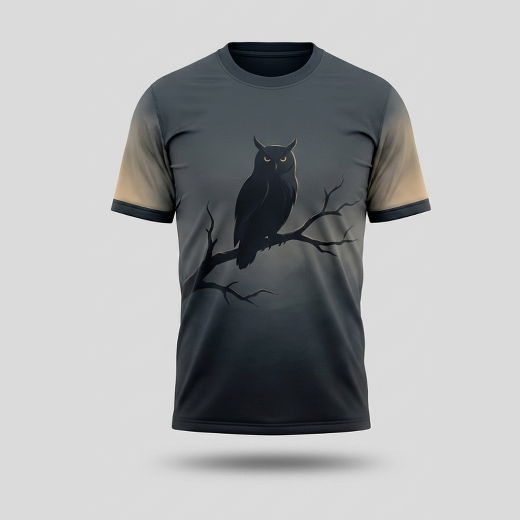 Horned Owl Amber Eyes Barren Branch Aop Tshirt
