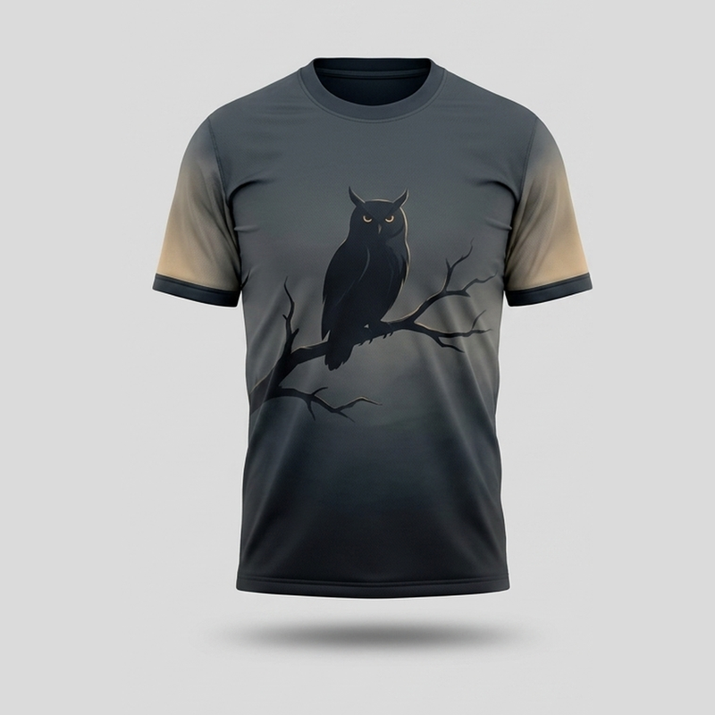 Horned Owl Amber Eyes Barren Branch Aop Tshirt