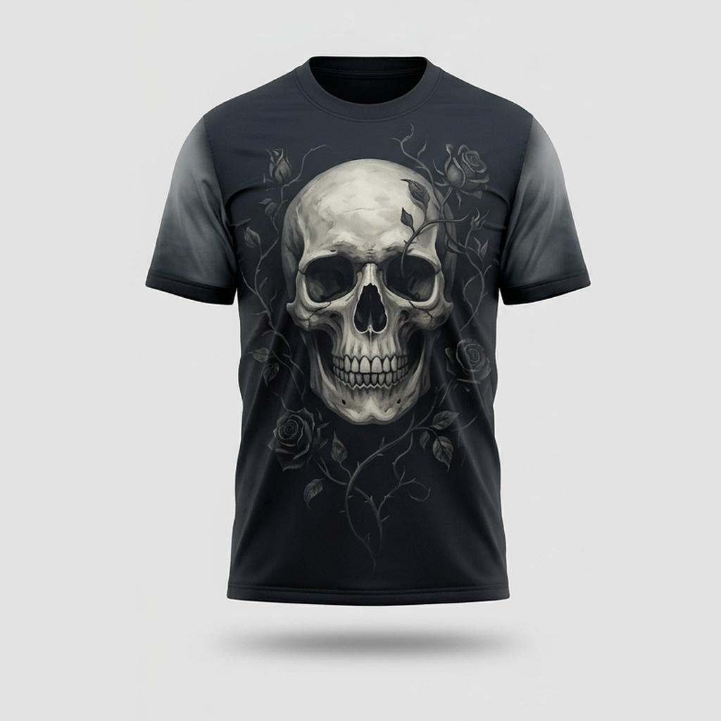 Occult Skull Dark Withered Rose Thorns Aop Tshirt