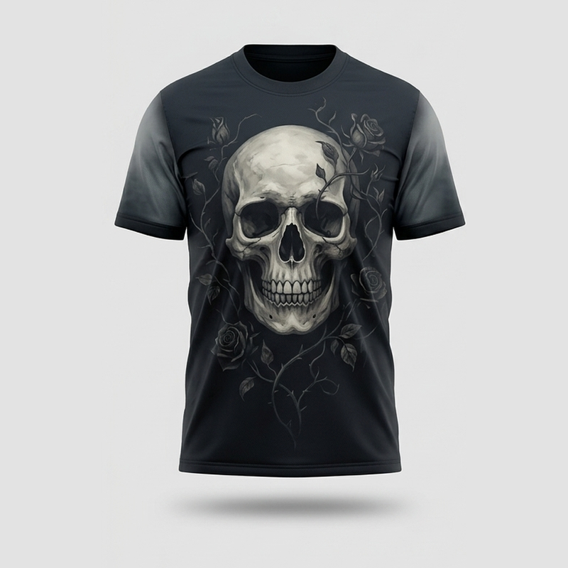 Occult Skull Dark Withered Rose Thorns Aop Tshirt