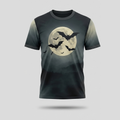 Vintage Bat Silhouettes Pale Full Moon Aop Tshirt
