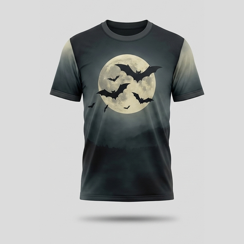 Vintage Bat Silhouettes Pale Full Moon Aop Tshirt