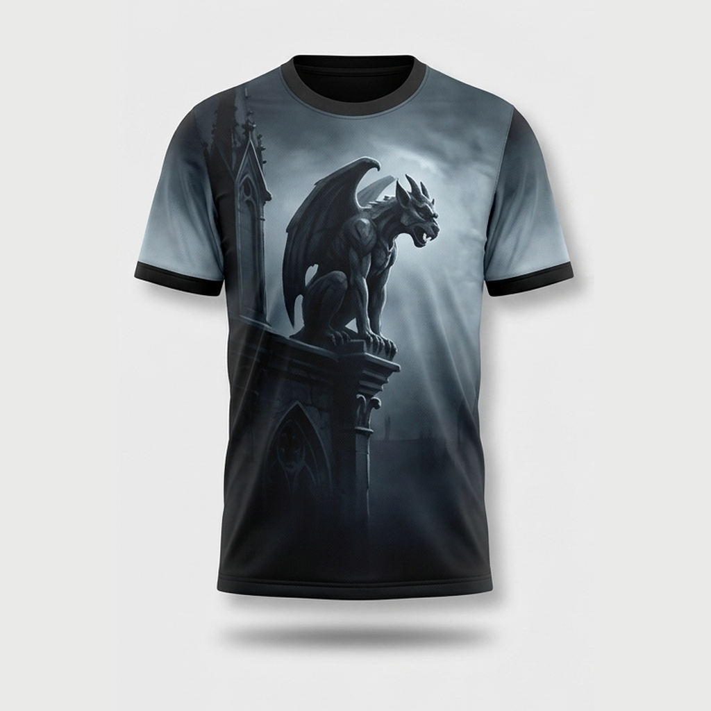 Sinister Gothic Stone Gargoyle Ledge Aop Tshirt