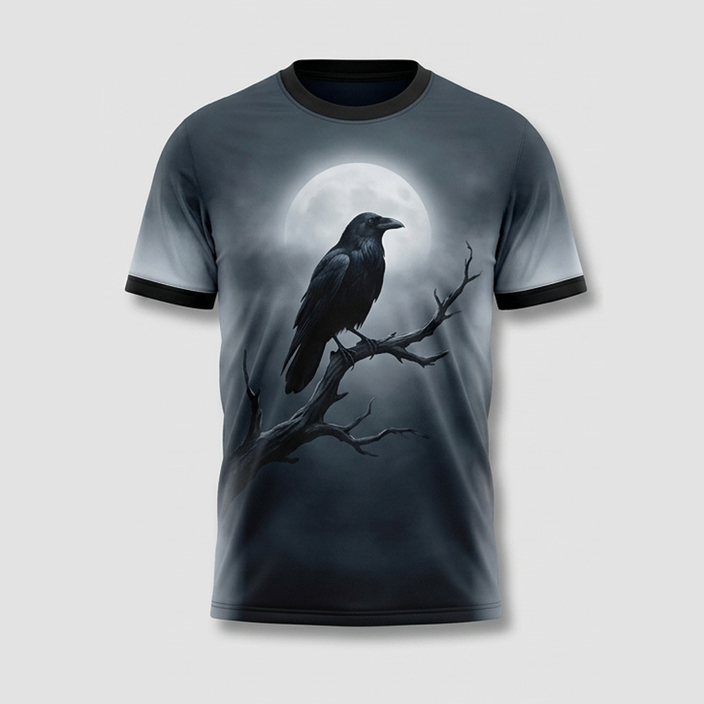 Solitary Gothic Raven Full Moon Branch Aop Tshirt