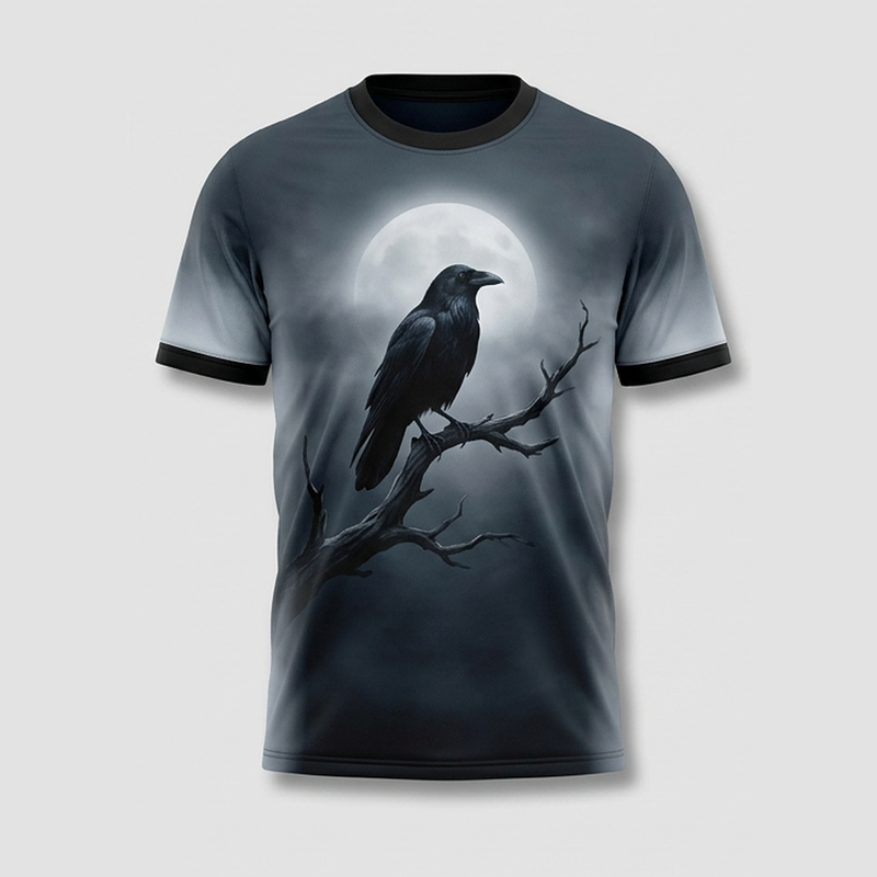 Solitary Gothic Raven Full Moon Branch Aop Tshirt