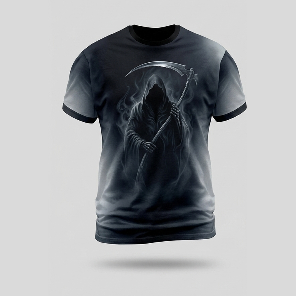 Eerie Grim Reaper Shadowy Scythe Aop Tshirt