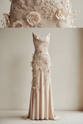 The Xelviano hand-embroidered silk signature piece with intricate 3D floral motifs